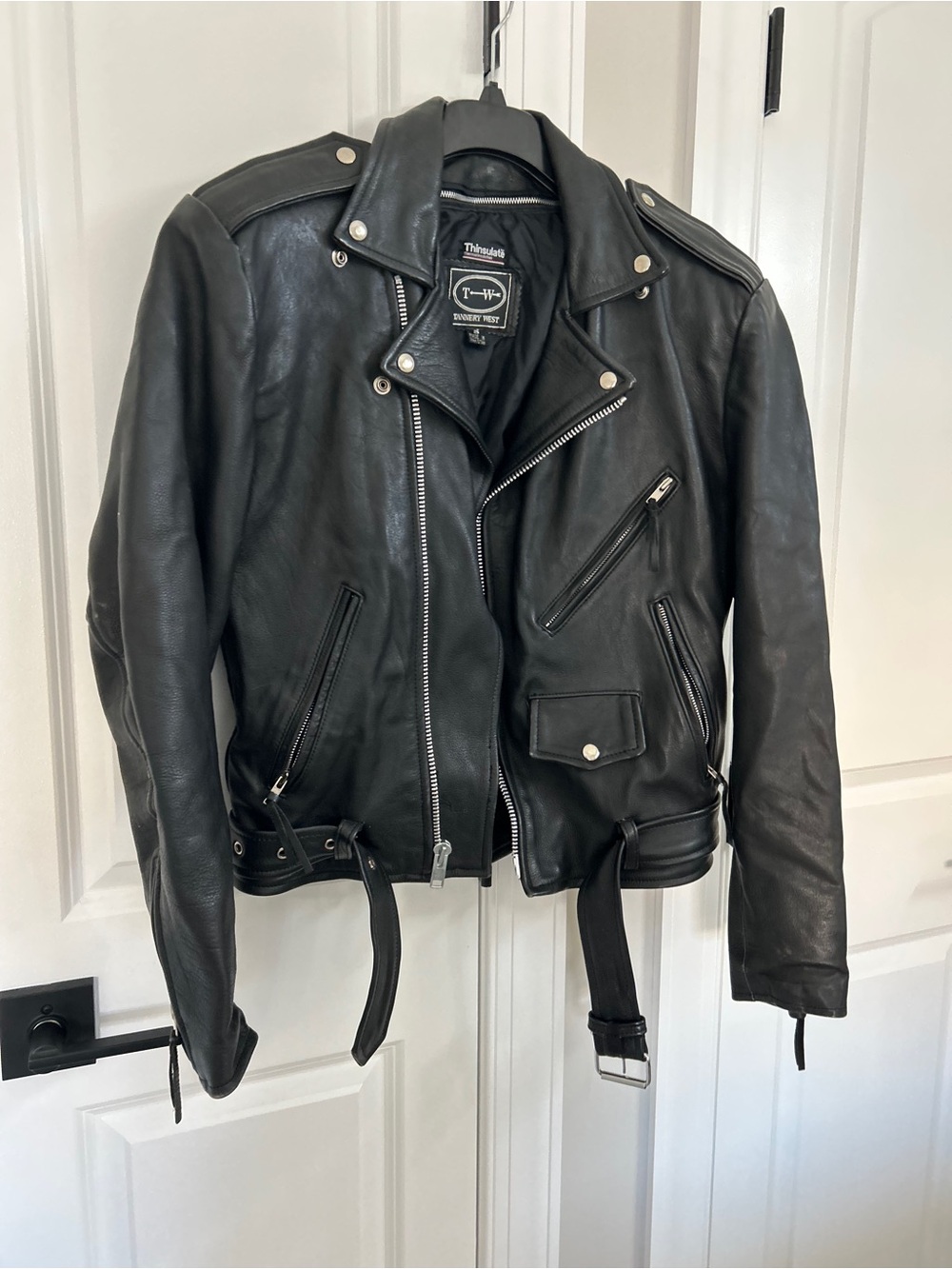 Tannery West Black Leather Moto Jacket with Silver Hardware